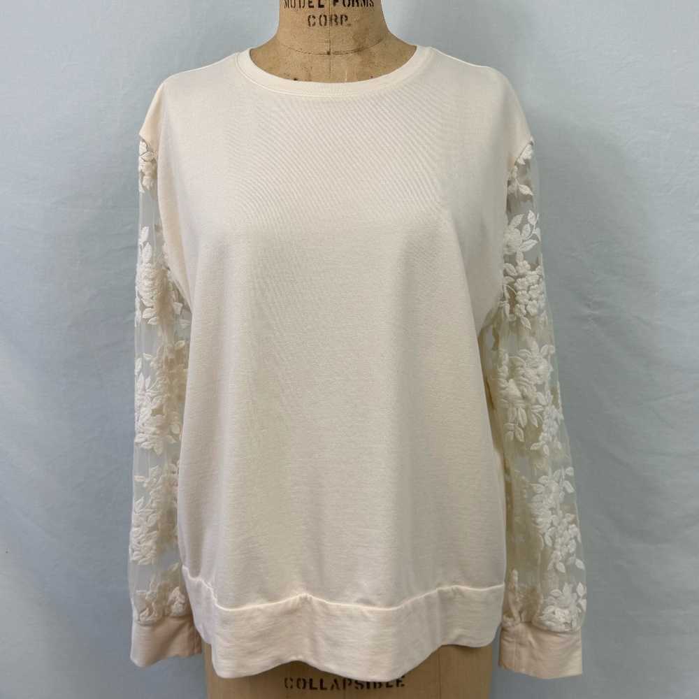 A New Day Cream Long Sleeve Crew Neck Lace Sleeve Top Size XXL (A35)